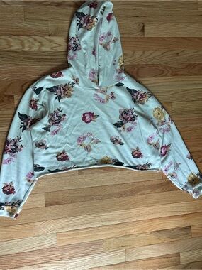 Material Girl Cream Hoodie with Pink and Yellow Floral Accents